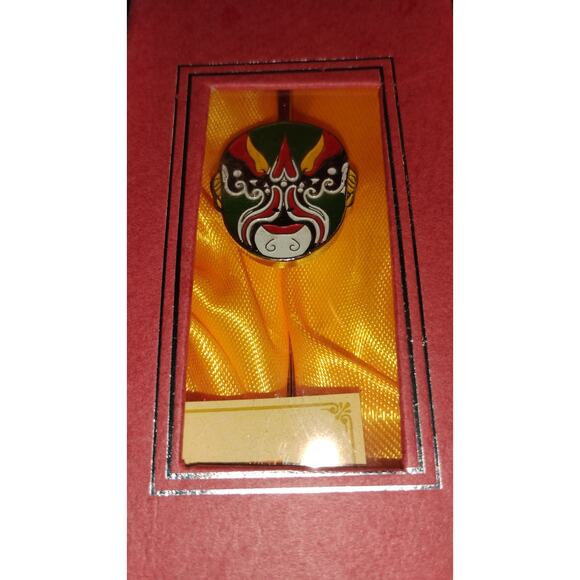 Vintage Chinese Opera Mask Bookmark Zhang Fei Cloisonné-Style Enamel Gift Boxed - Picture 2 of 5